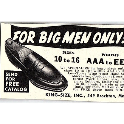 King-Size Inc Menswear Brockton MA 1955 Ad AF9-S3