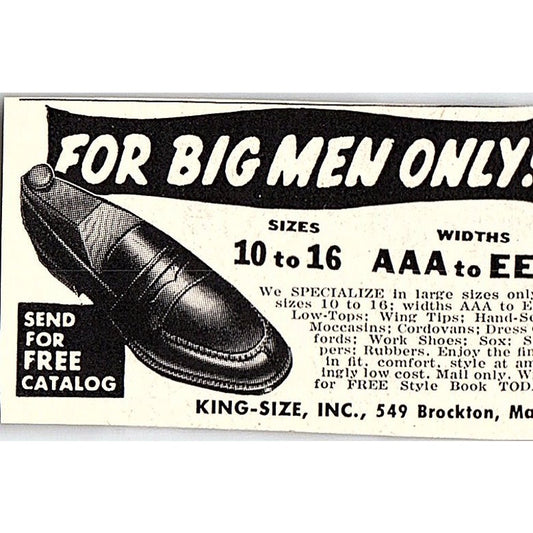King-Size Inc Menswear Brockton MA 1955 Ad AF9-S3