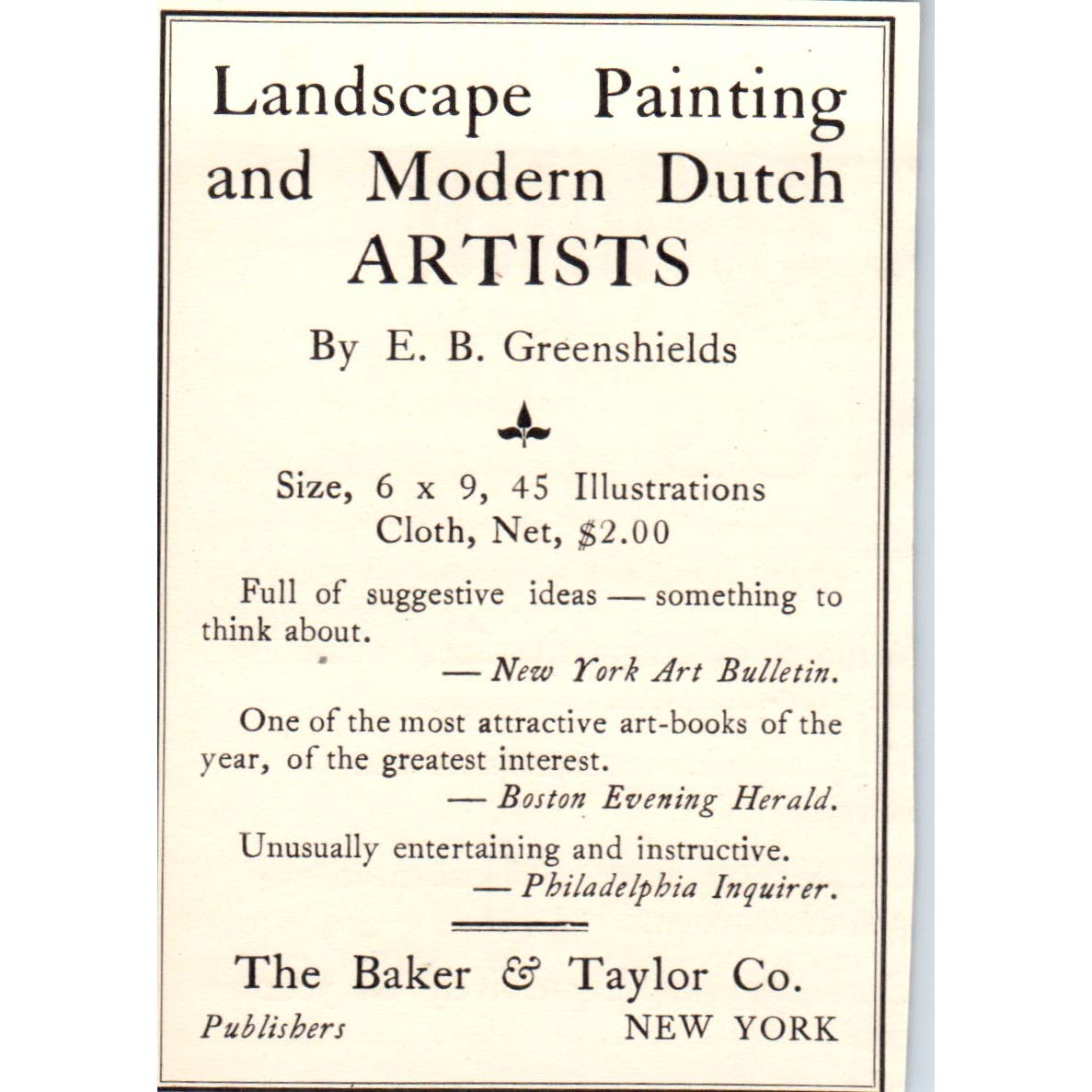 The Baker & Taylor Co Art Prints NY c1905 Victorian Ad AE9-MA5