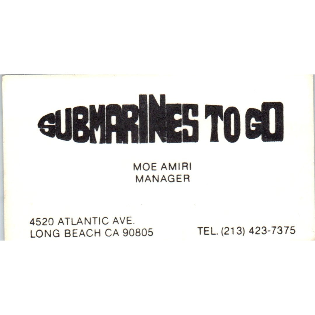 Submarines to Go Moe Amiri Long Beach CA Vintage Business Card SD8-B6