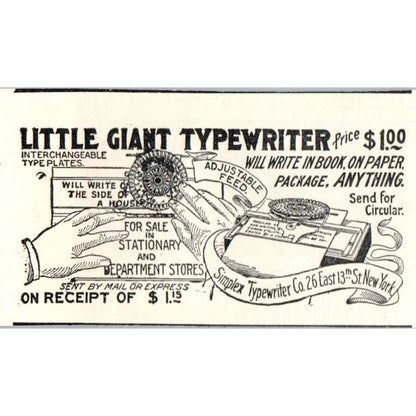 Little Giant Typewriter Simplex Typewriter Co NY 1897 Victorian Ad AE9-TS11