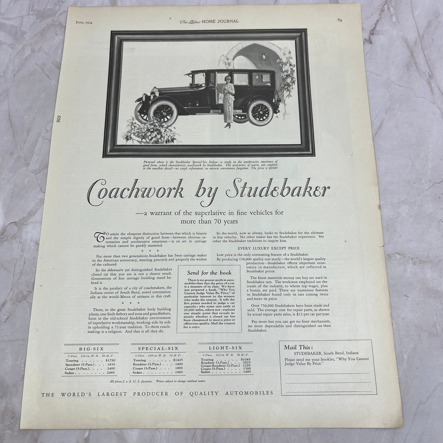 Coachwork By Studebaker South Bend Indiana 1924 Magazine Ad FL6-11
