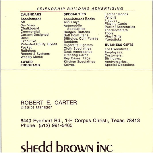 Robert E Carter Shedd Brown Inc Corpus Christi TX Vintage Business Card SE3-B16