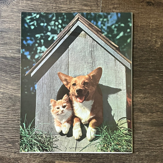 Vintage Corgi Dog and Orange Tabby Cat Best Friends Kitsch 8x10 Art Print V2