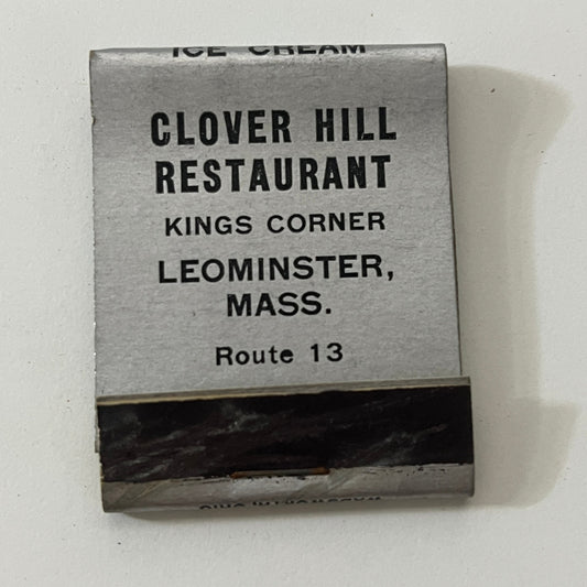 Clover Hill Restaurant Kings Corner Leominster Vintage Matchbook Cover TB6-MB1-1