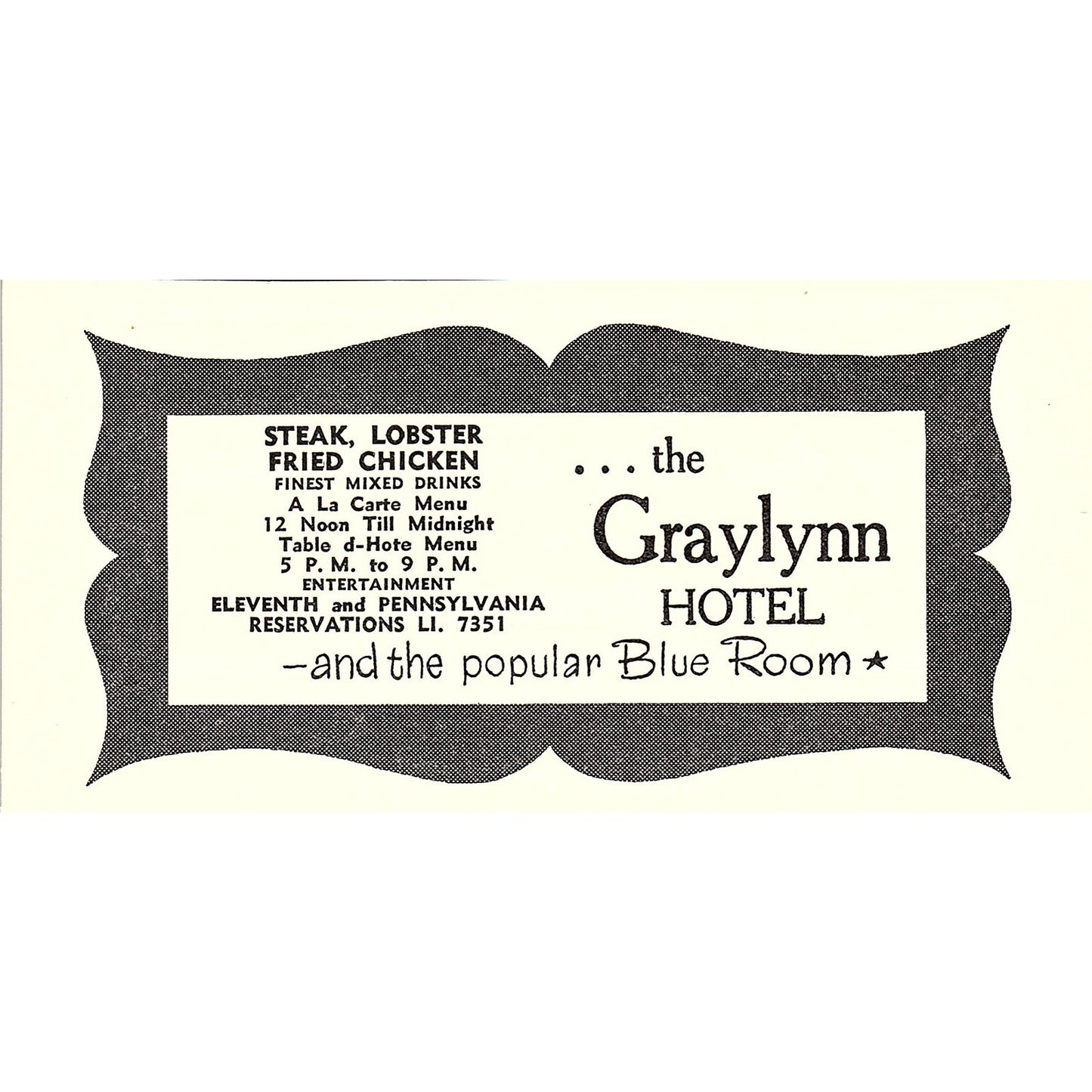 The Graylynn Hotel Blue Room Indianapolis IN 1947 Ad AF6-21