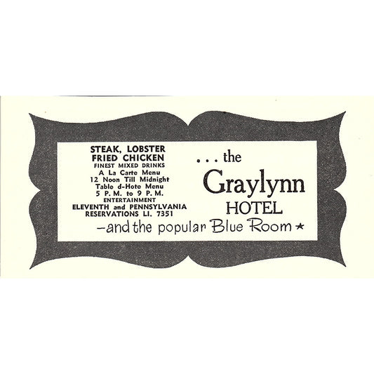The Graylynn Hotel Blue Room Indianapolis IN 1947 Ad AF6-21