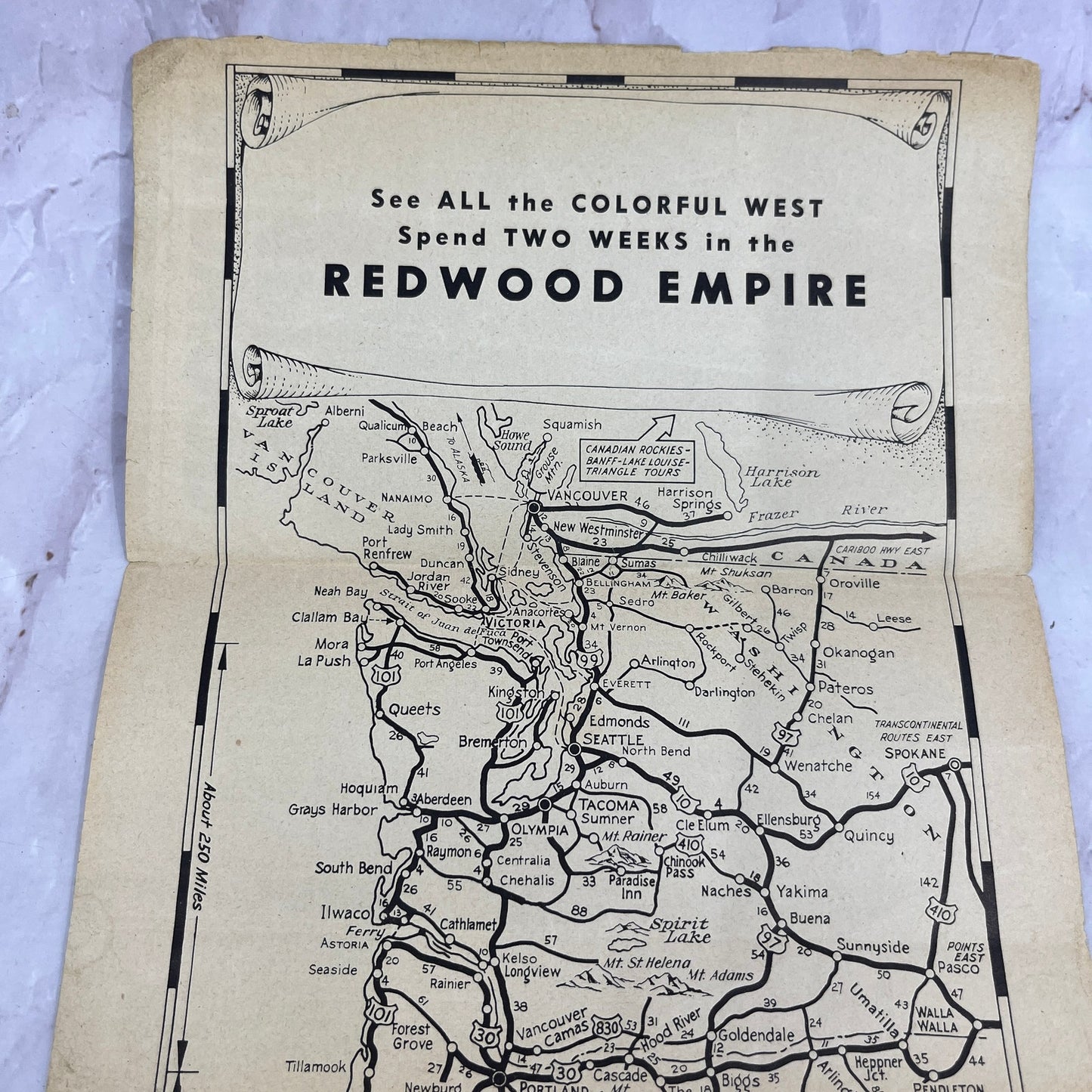 1946 Redwood Empire California Fold Out Travel Brochure & Map TH9-CB