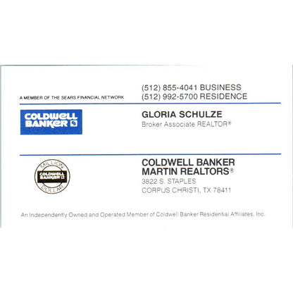 Gloria Schulze Coldwell Banker Martin Realtors Corpus Christi Vtg Card SE3-B2