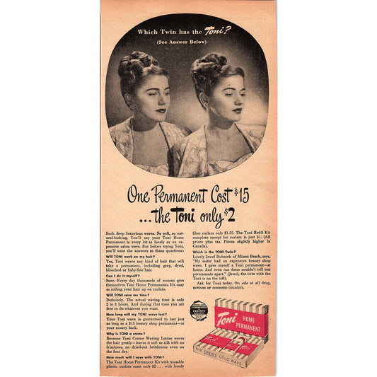 Tony Home Permanent Perm - Identical Twins 1948 Ad AF8-1