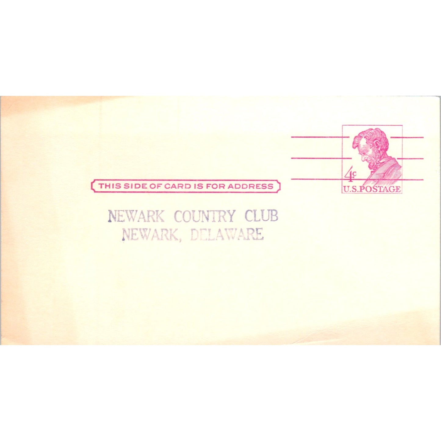 Newark Country Club Delaware Vintage Postal Mailing Card PE3