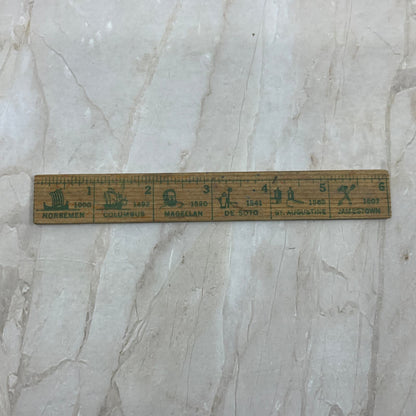 Vtg Wood Historical Explorers 6" Ruler Norsemen Columbus Magellan De Soto AE3