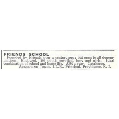 Friends School Augustine Jones Providence RI 1903 Magazine Ad AF7-SS5