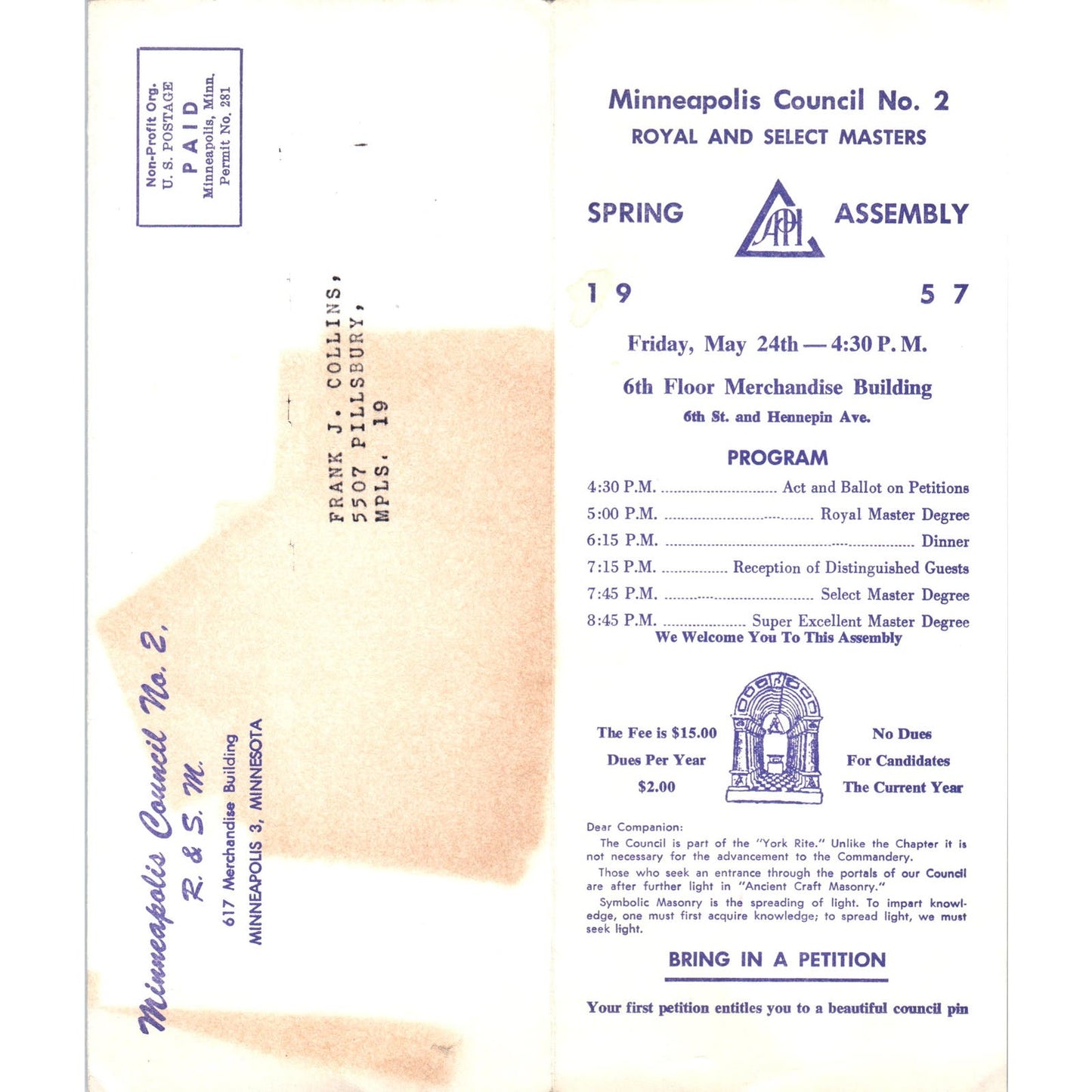 1957 Minneapolis Council No 2 Spring Assembly Program AE2