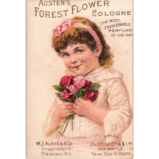 George Reynolds Oneonta NY W.J. Austen Oswego Perfume c1880 Trade Card AE5