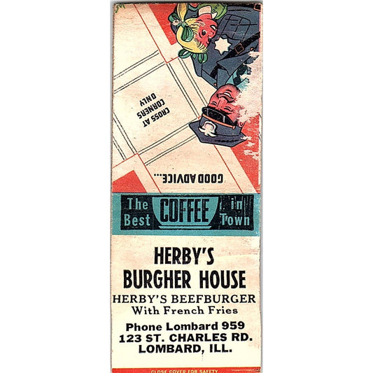 Herby's Burgher House Lombard IL Vintage Matchbook Cover SF3-Y3