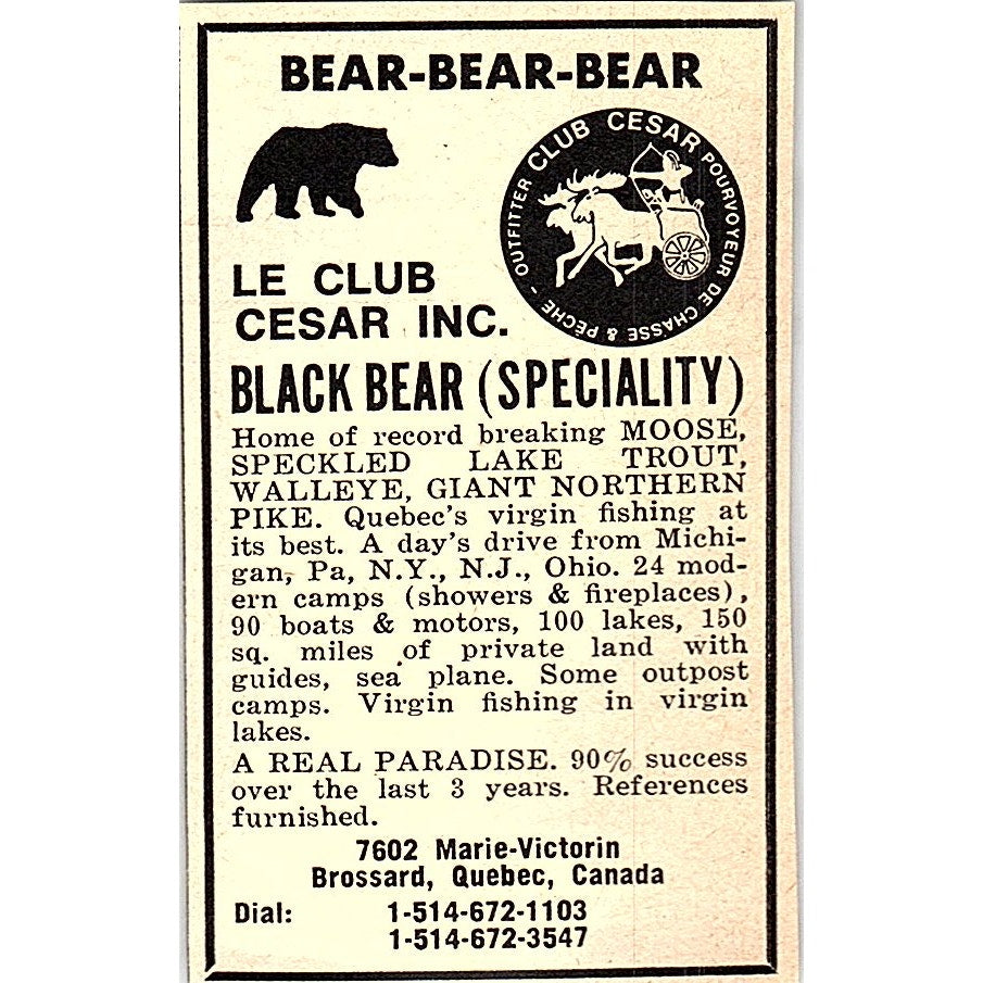 Le Club Cesar Inc Black Bear Brossard Quebec Canada 1977 Ad AF6-M3