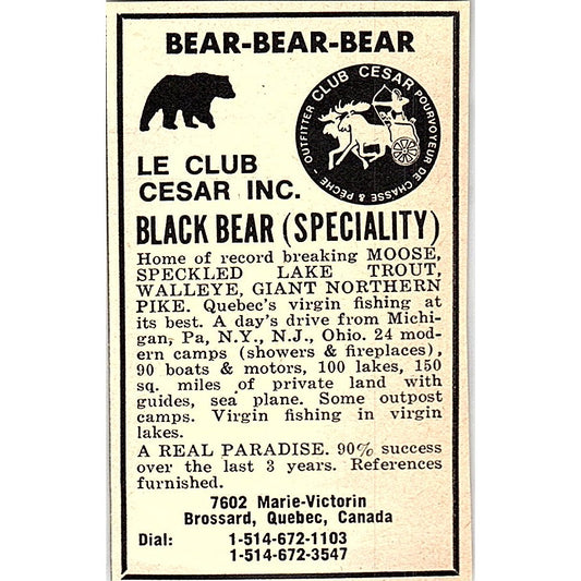 Le Club Cesar Inc Black Bear Brossard Quebec Canada 1977 Ad AF6-M3