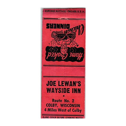 Joe Lewan's Wayside Inn Colby WI Vintage Matchbook Cover SF3-Y1