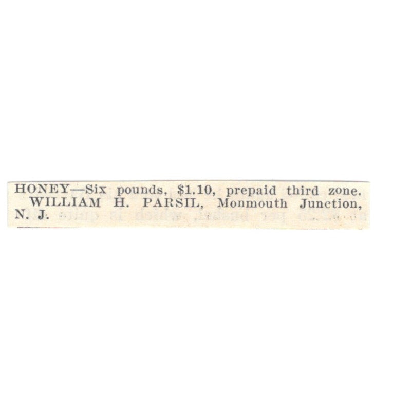 William H. Parsil Honey Monmouth Junction NJ 1924 Ad AG3-S5