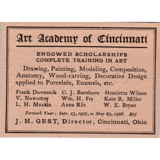 The Art Academy of Cincinnati J.H. Gest 1908 Victorian Ad AB8-MA13