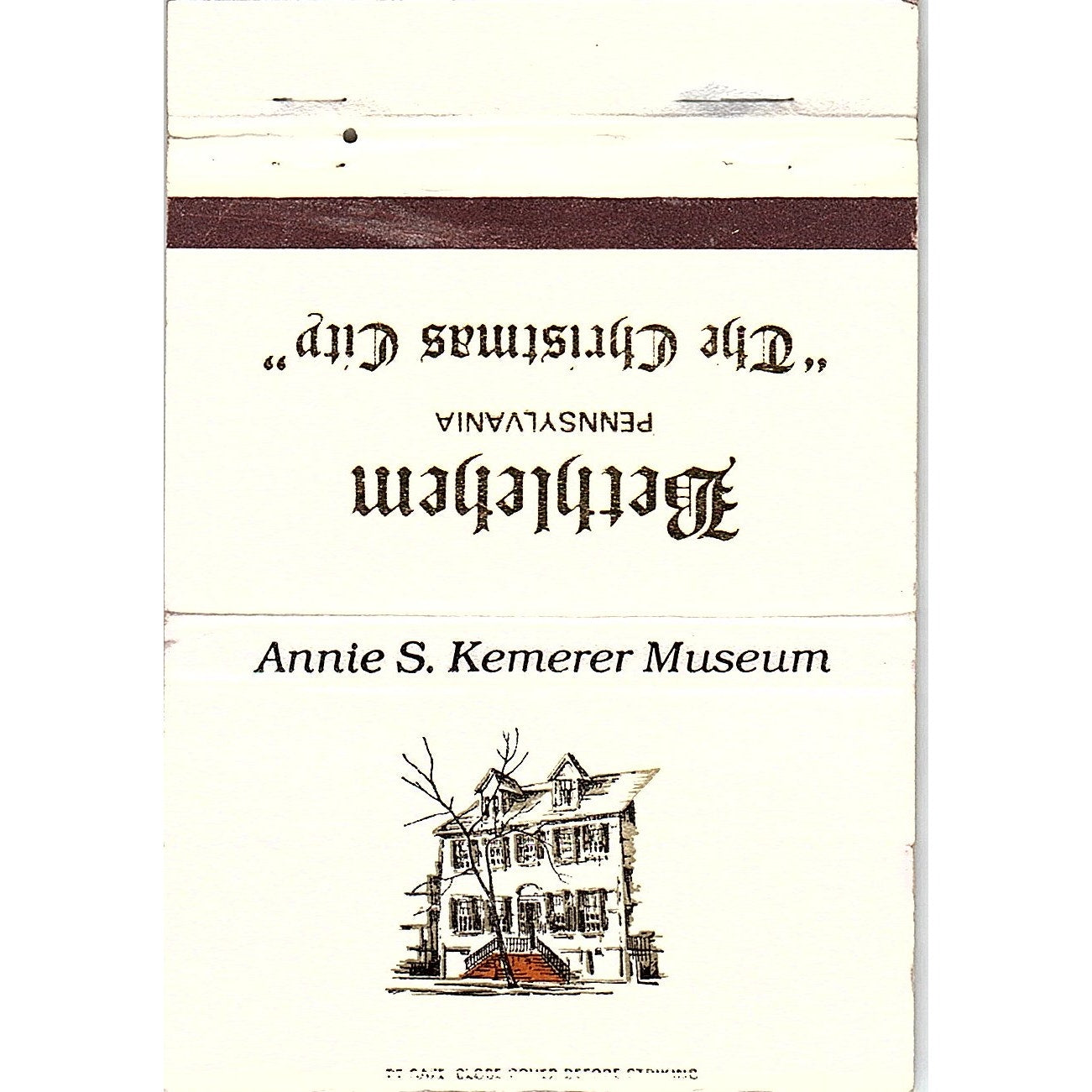 Hotel Bethlehem Annie S. Kemerer Museum PA Vintage Matchbook TB6-MB2-13