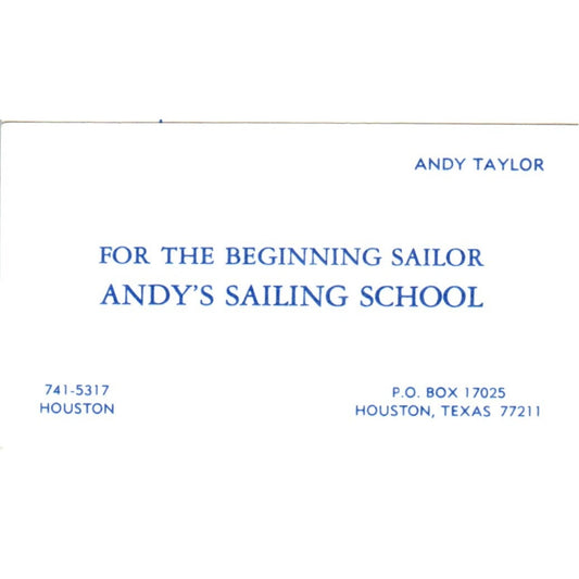 Andy's Sailing School Andy Taylor Houston TX Vintage Business Card SD8-B8