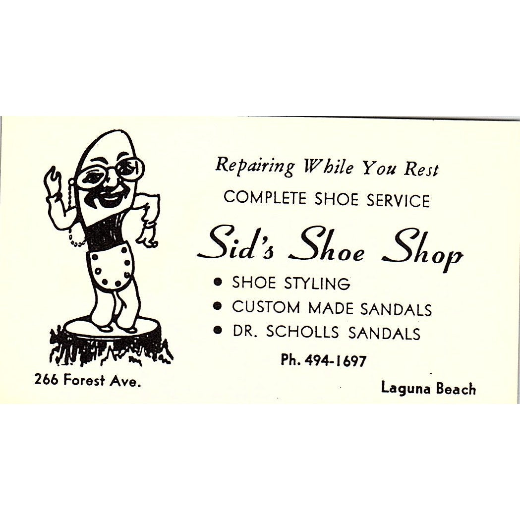 Sid's Shoe Shop Laguna Beach Vintage Business Card SB4-B7