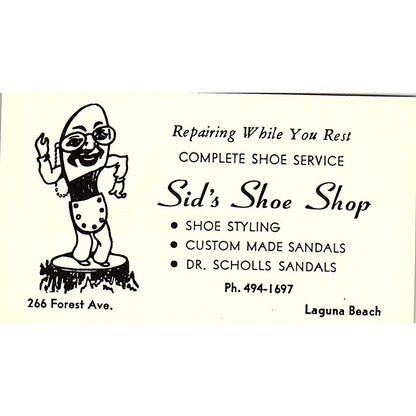 Sid's Shoe Shop Laguna Beach Vintage Business Card SB4-B7