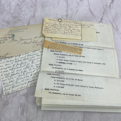 1943 Benjamin Mendenhall Genealogy Lot of Documents West Chester PA TJ5-E1