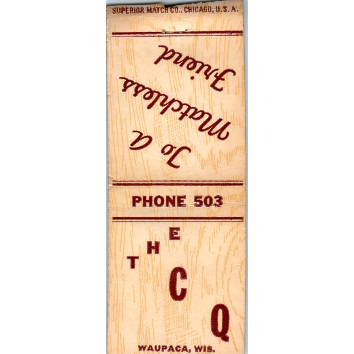 The CQ Waupaca Wisconsin Vintage Matchbook Cover SF4-Y1