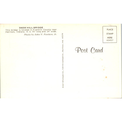 Snow Hill Bridge Harrison Indiana Covered Bridge Postcard PC8