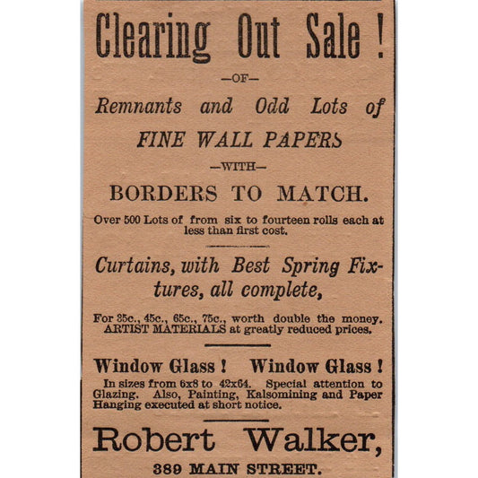 Robert Walker Wallpaper Main St. 1886 Hartford CT Victorian Ad AB8-HT1