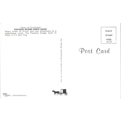 Heart of Dutchland Covered Bridge Snow Scene Vintage Covered Bridge Postcard PD6