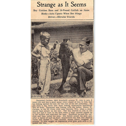 Raymond Carlson Humboldt Ave Minneapolis Catches 26 Lb Fish 1935 Article AG6-H2