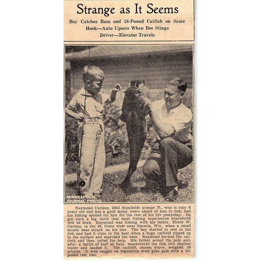 Raymond Carlson Humboldt Ave Minneapolis Catches 26 Lb Fish 1935 Article AG6-H2