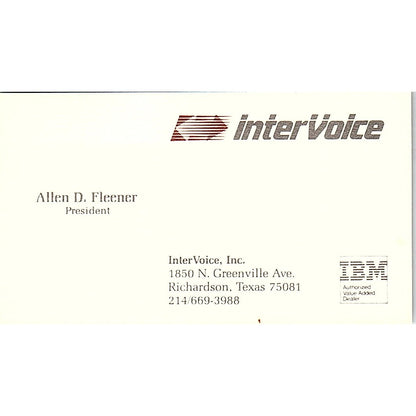 IBM Intervoice Allen D. Fleener Richardson Texas Vintage Business Card SB4-B2