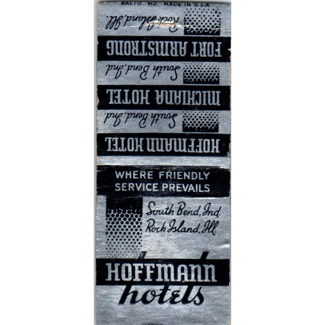 Hoffman Hotels South Bend IN Rock Island IL Vintage Matchbook Cover SD2-Y5