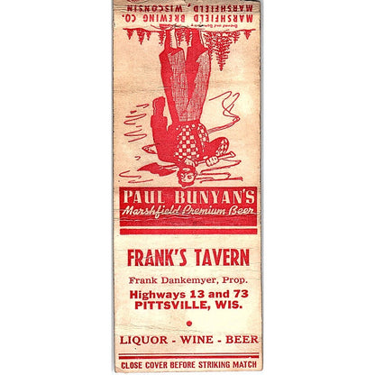 Frank's Tavern Pittsville WI Frank Dankemyer Vintage Matchbook Cover SF3-Y1