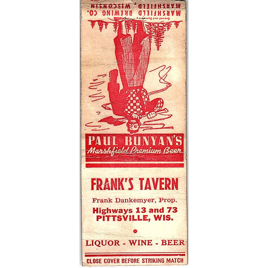 Frank's Tavern Pittsville WI Frank Dankemyer Vintage Matchbook Cover SF3-Y1