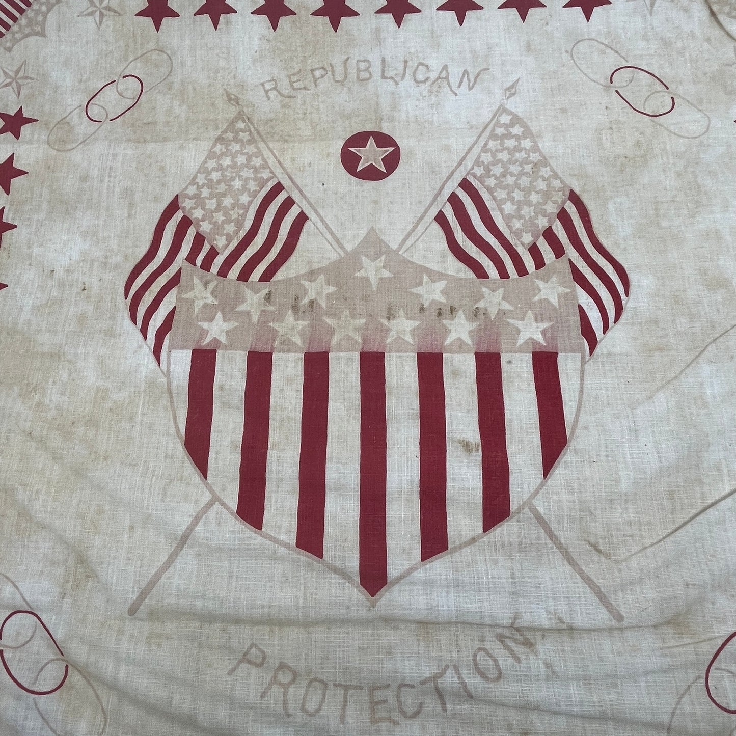 1888 RARE Republican Protection Benjamin Harrison Campaign Banner Flag D21