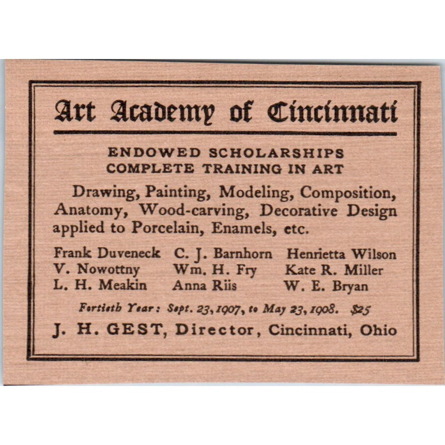 Art Academy of Cincinnati J.H. Gest 1908 Victorian Ad AB8-MA10