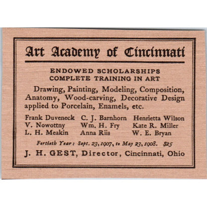 Art Academy of Cincinnati J.H. Gest 1908 Victorian Ad AB8-MA10