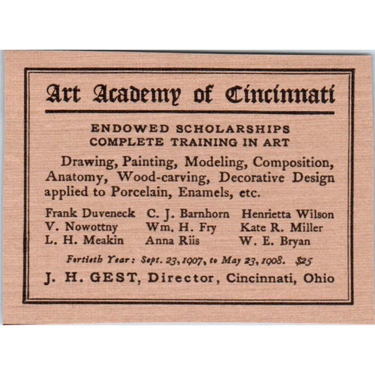 Art Academy of Cincinnati J.H. Gest 1908 Victorian Ad AB8-MA10