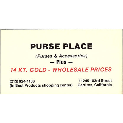 Purse Place Cerritos CA Vintage Business Card SB4-B7