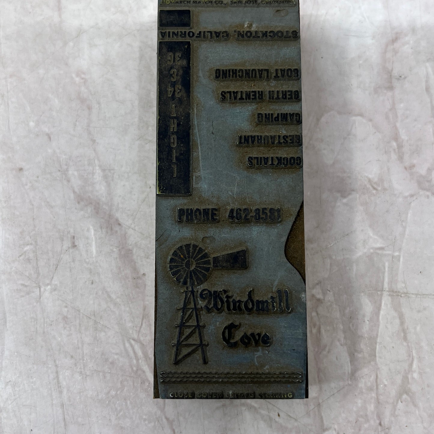 Windmill Cove Restaurant Stockton CA Letterpress Matchbook Printers Block SF5