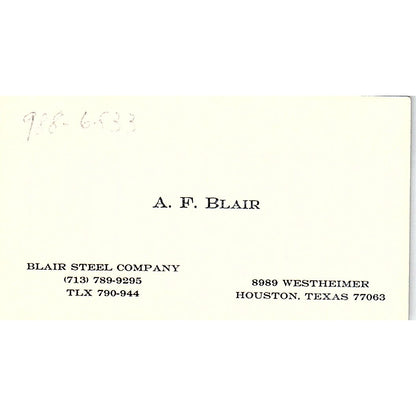 A.F. Blair Steel Co Houston TX Vintage Business Card SE5-B2