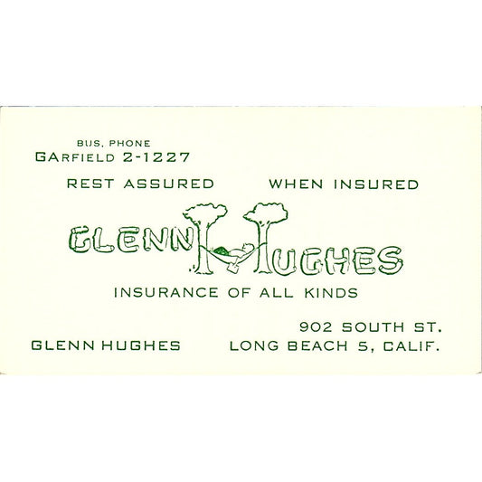 Glenn Hughes Ins Agent Long Beach Vintage Business Card SD9-B11