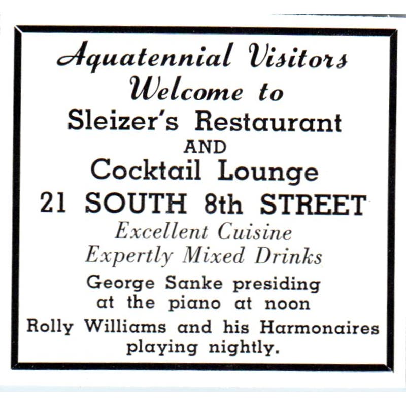 Sleizer's Restaurant George Sanke Rolly Williams Minneapolis 1940 Ad AF1-SS4