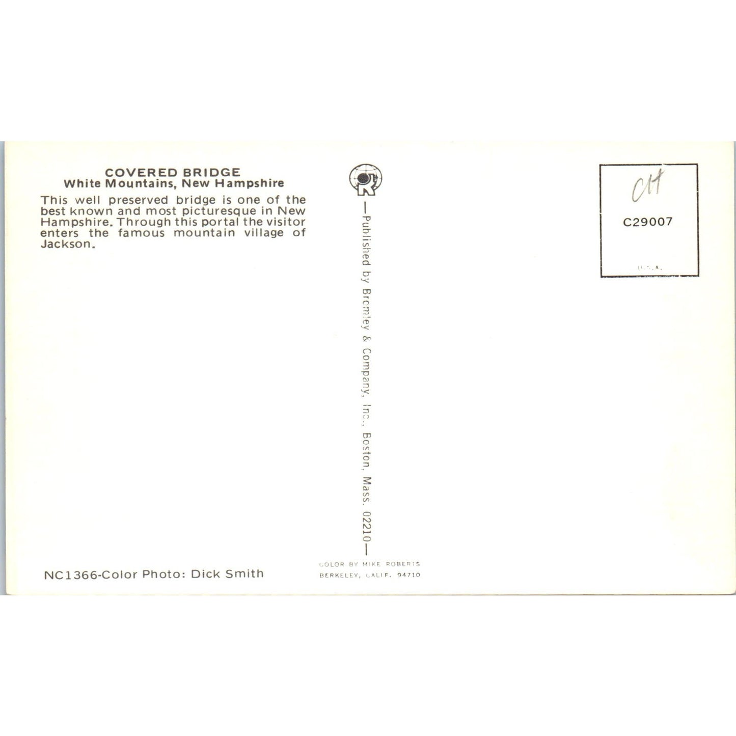 Jackson Bridge White Mountains NH Covered Bridge Postcard PC4